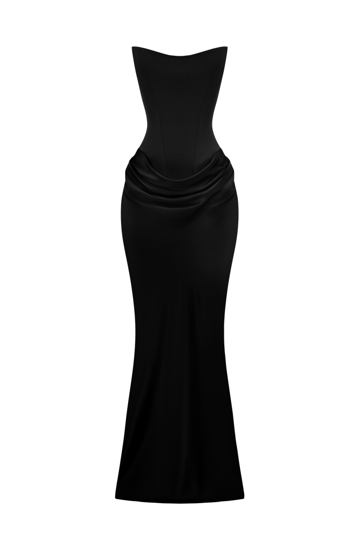 Strapless Corset Maxi Dress with Satin Cowl Skirt 28