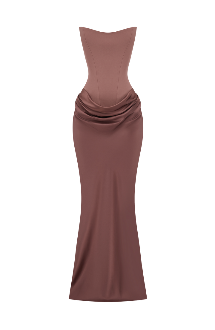 Strapless Corset Maxi Dress with Satin Cowl Skirt 41