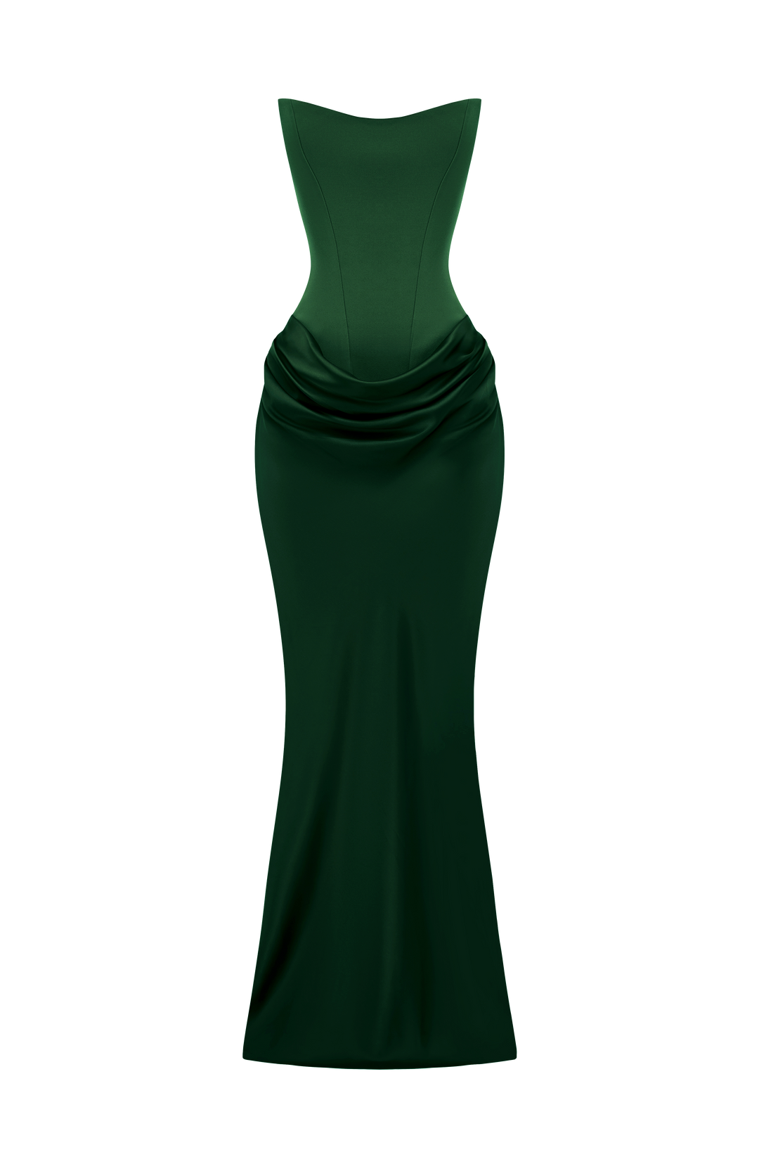 Strapless Corset Maxi Dress with Satin Cowl Skirt 36