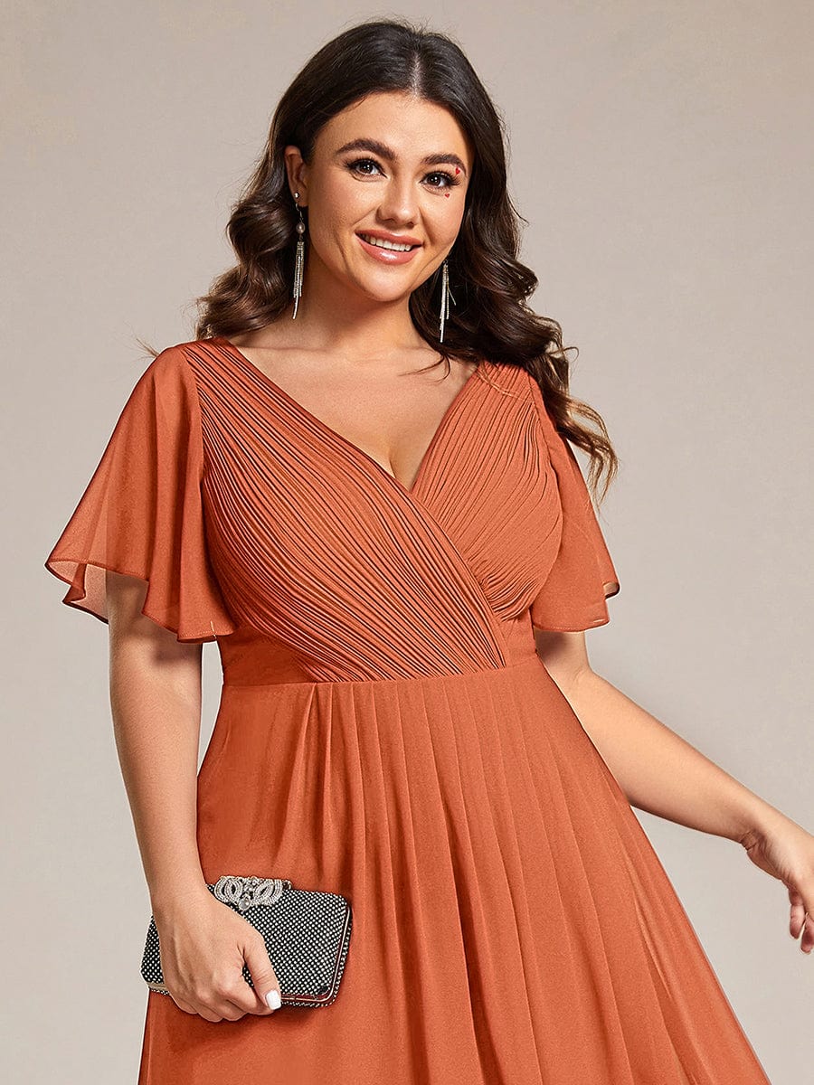 Chiffon High-Low Wedding Guest Dress with V-Neck and Short Sleeves 167