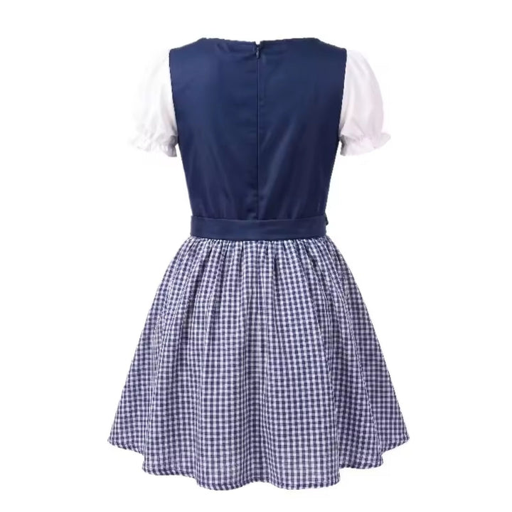 Women's Oktoberfest Dirndl Dress with Plaid Print, Short Puff Sleeves 6