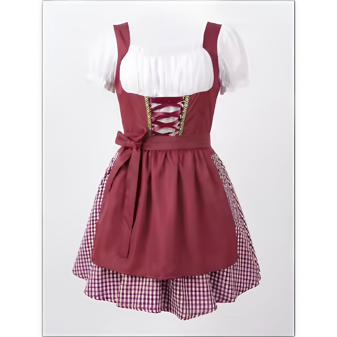 Women's Oktoberfest Dirndl Dress with Plaid Print, Short Puff Sleeves 1