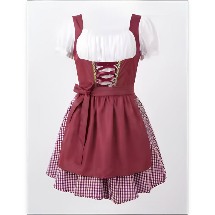 Women's Oktoberfest Dirndl Dress with Plaid Print, Short Puff Sleeves 1