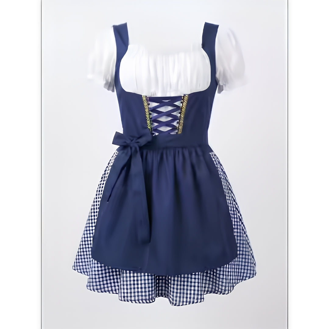 Women's Oktoberfest Dirndl Dress with Plaid Print, Short Puff Sleeves 2