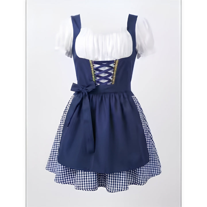 Women's Oktoberfest Dirndl Dress with Plaid Print, Short Puff Sleeves 2