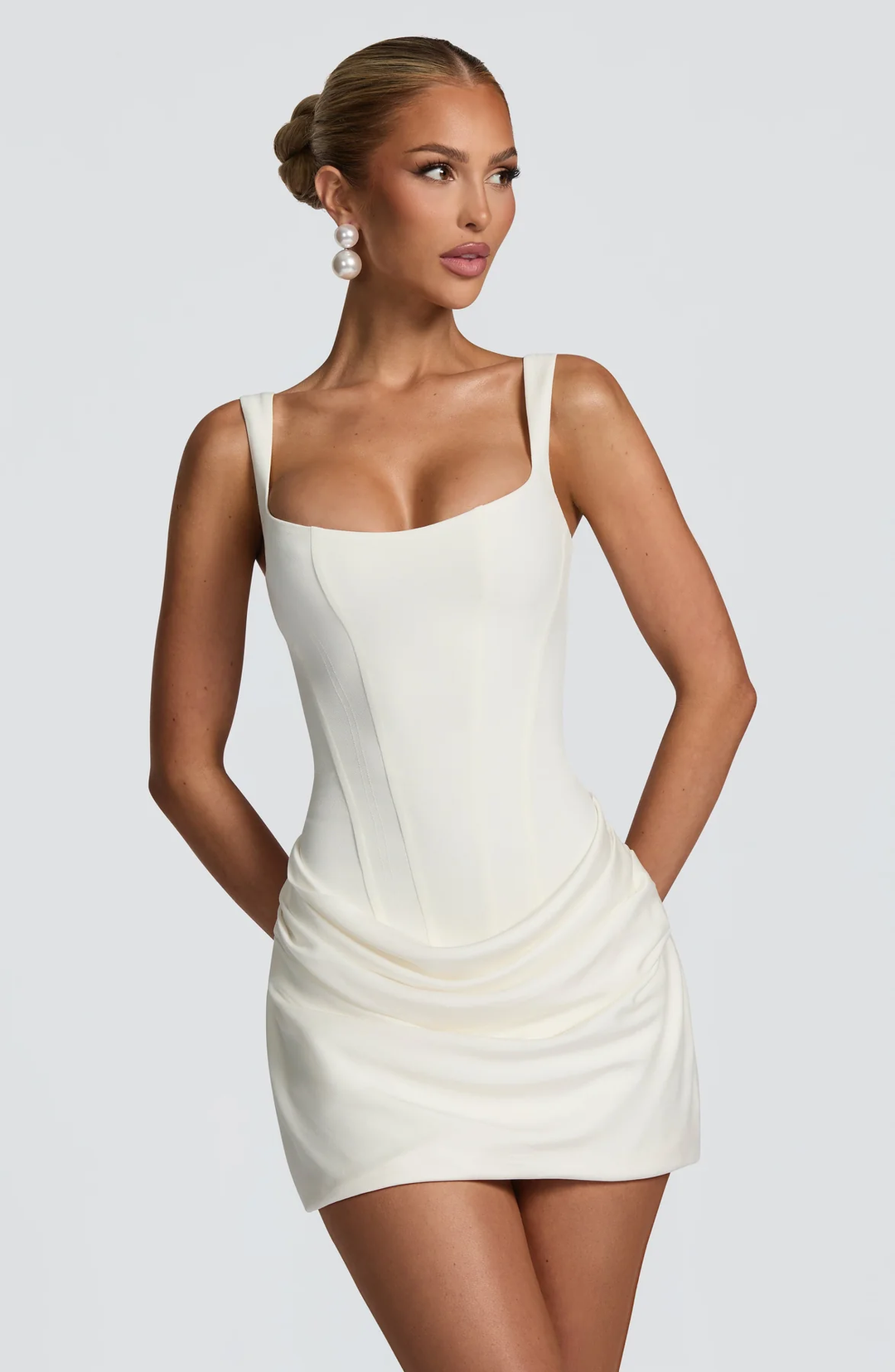 Mini Dress with Structured Bodice and Draped Skirt 1