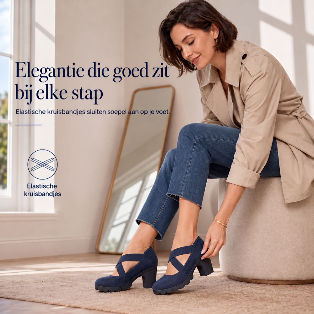 Women's Mary Jane Block Heel Shoes with Crossed Straps and Treaded Sole 4