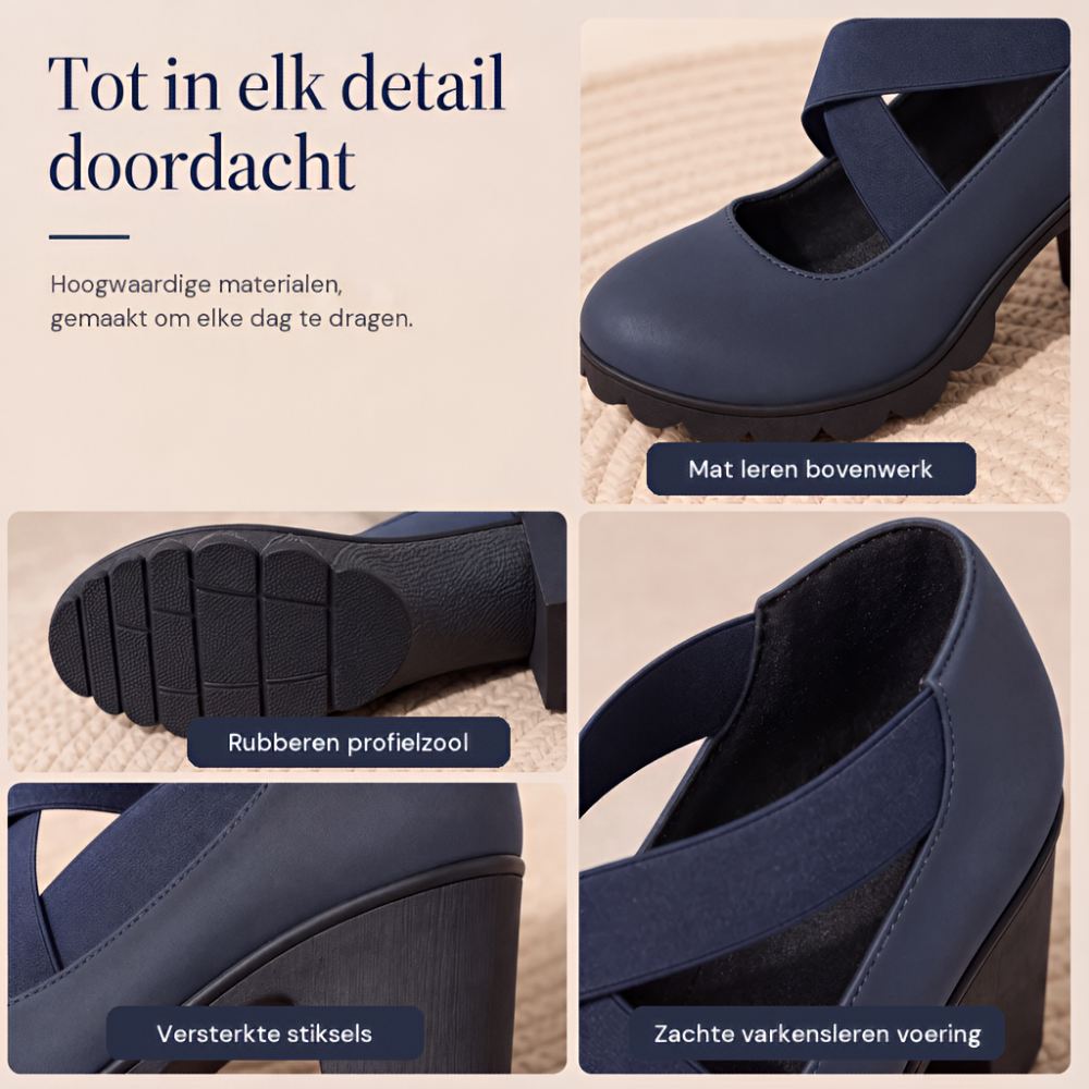 Women's Mary Jane Block Heel Shoes with Crossed Straps and Treaded Sole 5