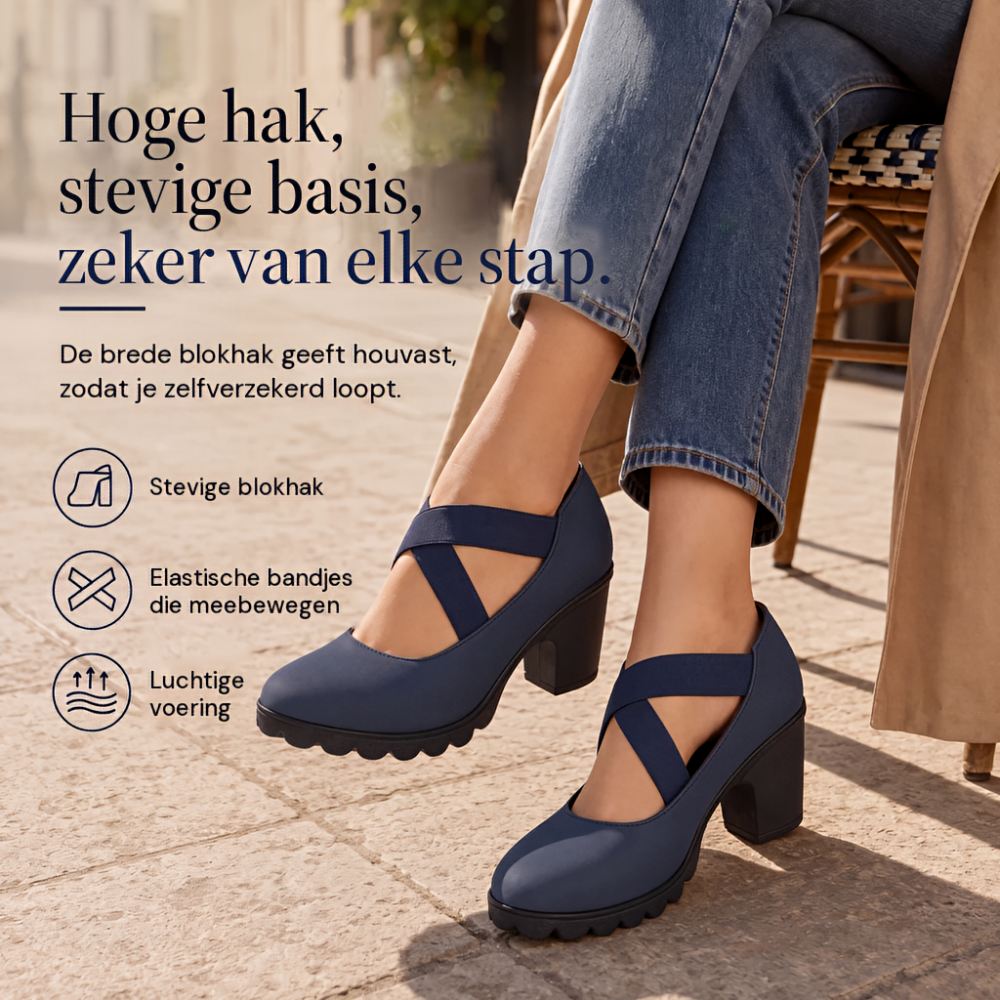 Women's Mary Jane Block Heel Shoes with Crossed Straps and Treaded Sole 1
