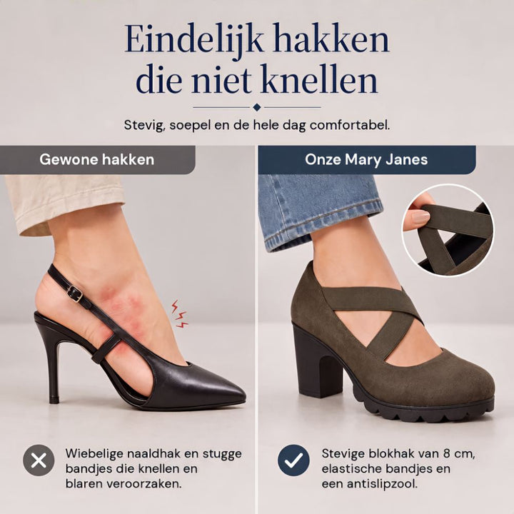 Women's Mary Jane Block Heel Shoes with Crossed Straps and Treaded Sole 6