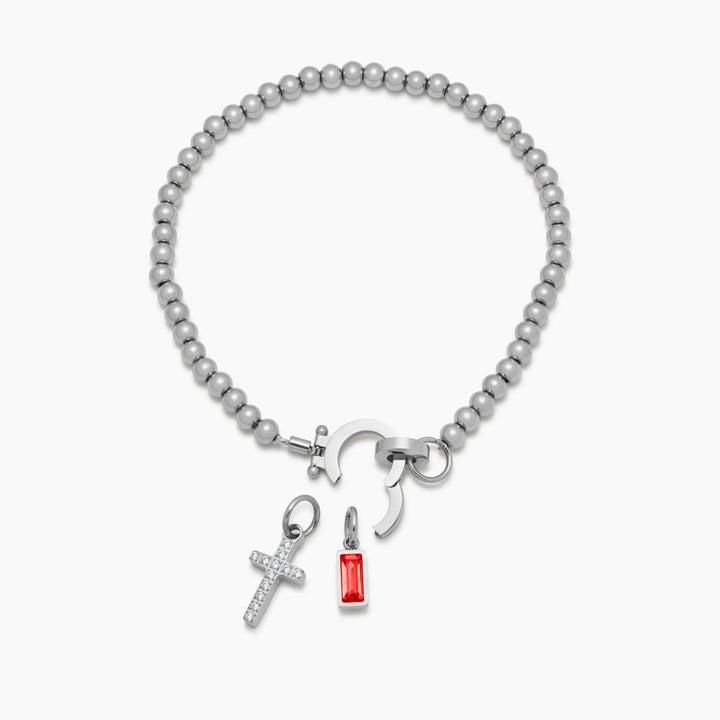 Nova Bead Birthstone Bracelet with Cross Charm 10