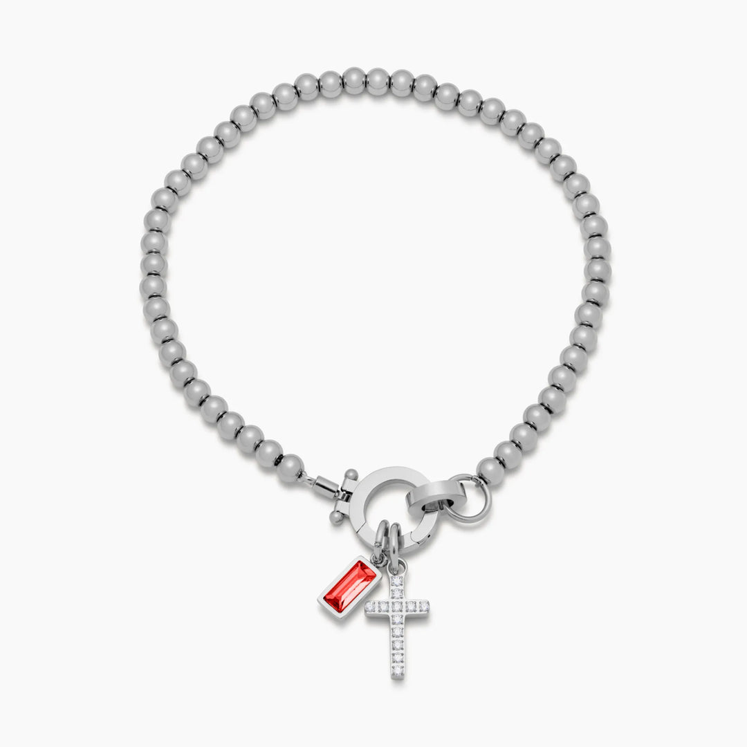 Nova Bead Birthstone Bracelet with Cross Charm 9