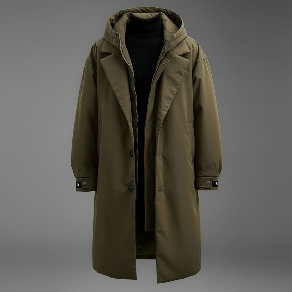 Men's Waterproof Hooded Trench Coat, Long Rain Jacket for City and Travel 1