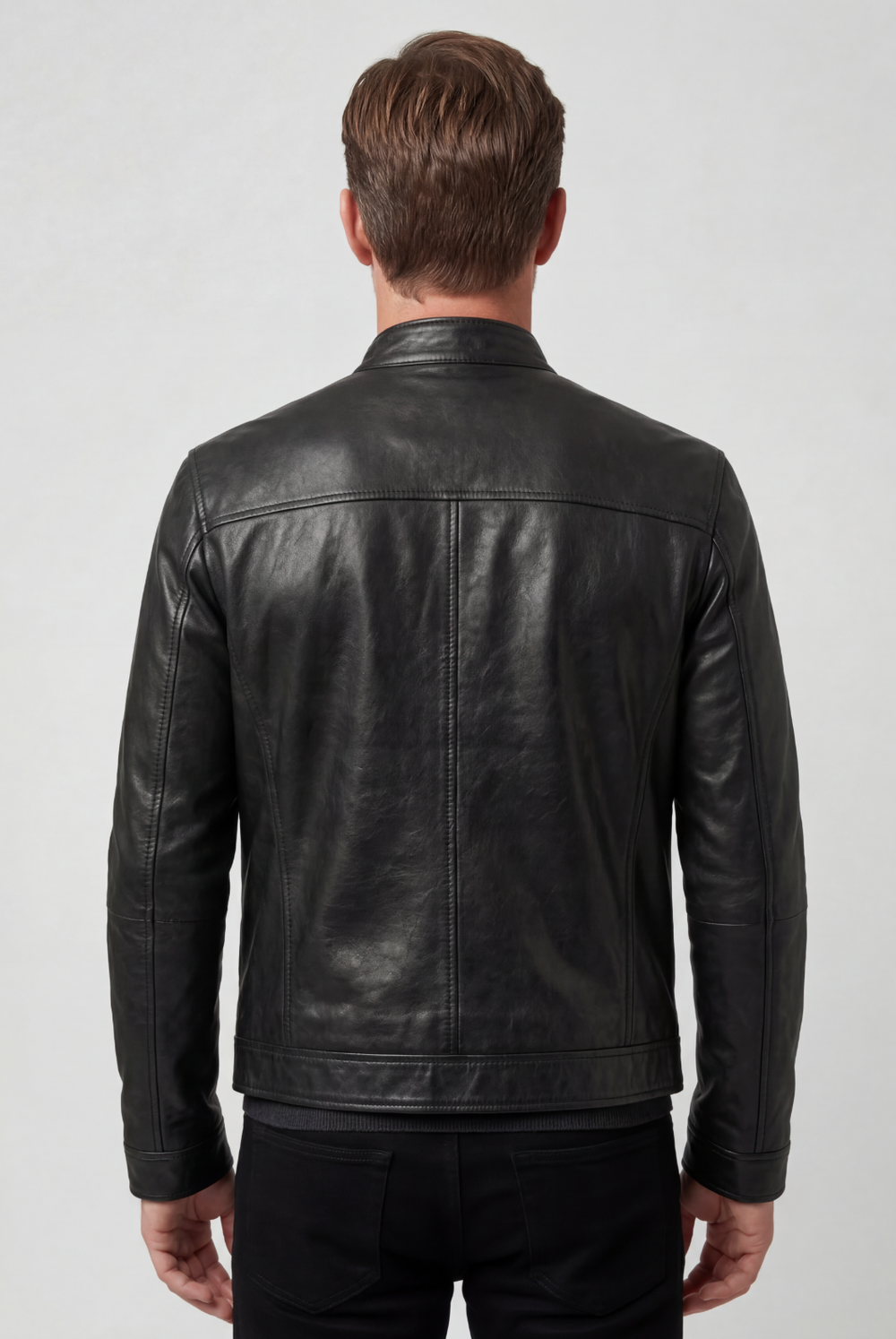 Men's Faux Leather Jacket with Multiple Zip Pockets, Full Zip 2
