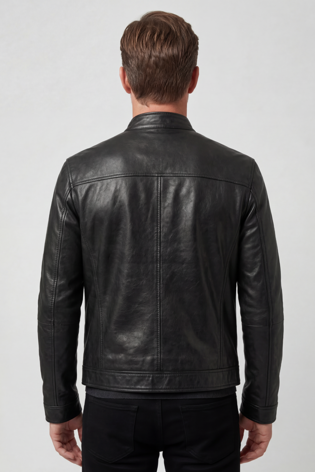 Men's Faux Leather Jacket with Multiple Zip Pockets, Full Zip 2