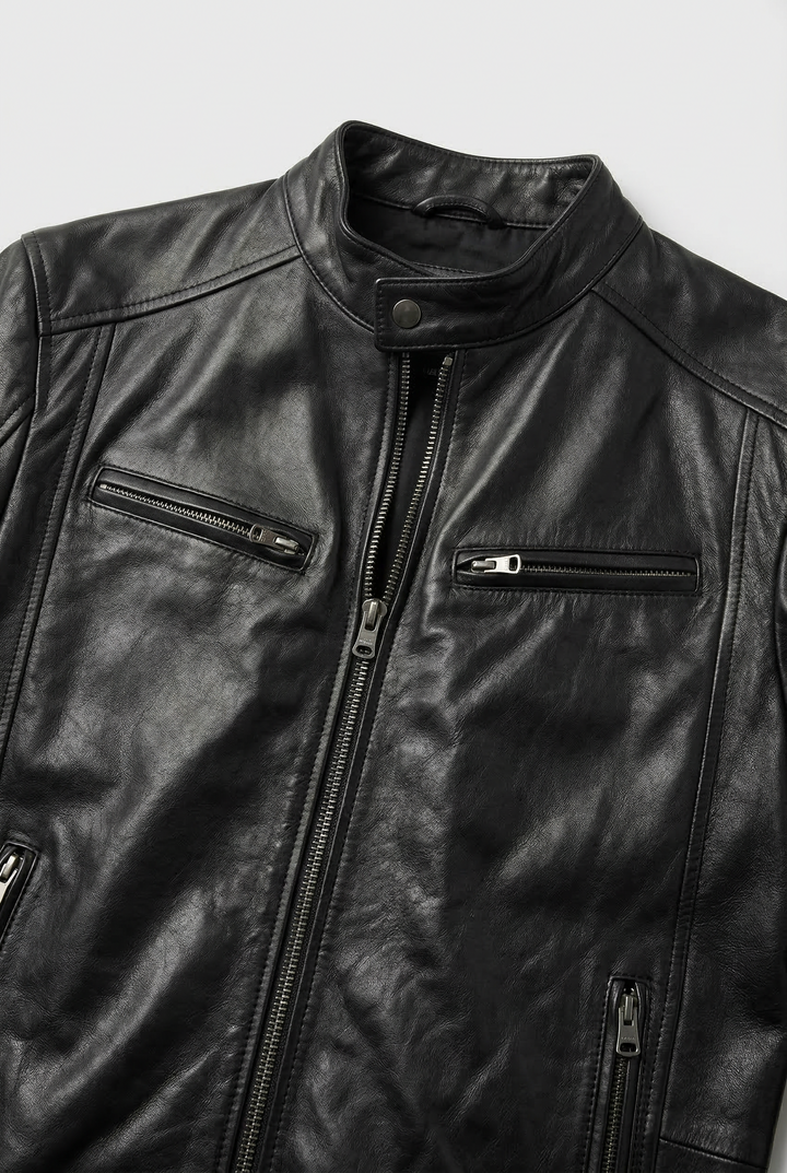 Men's Faux Leather Jacket with Multiple Zip Pockets, Full Zip 3