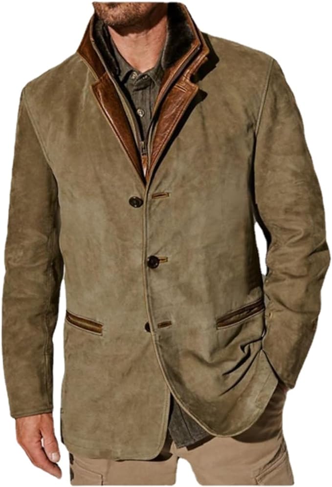 Men's Leather Button-Up Jacket with Contrast Details 2