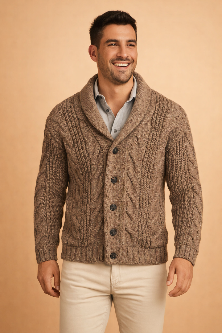 Men's Chunky Cable-Knit Cardigan with Shawl Collar and Button Front 3