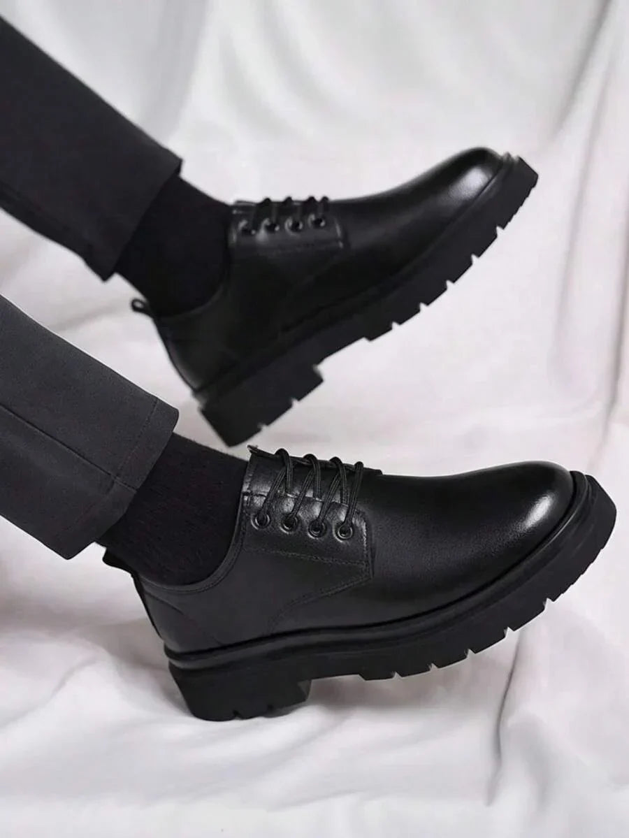 Men's Black Derby Shoes with Chunky Treaded Sole 2