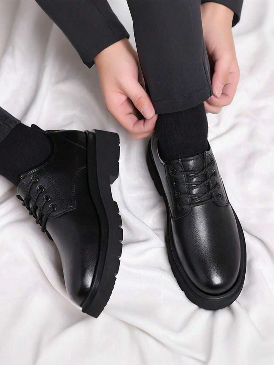 Men's Black Derby Shoes with Chunky Treaded Sole 3