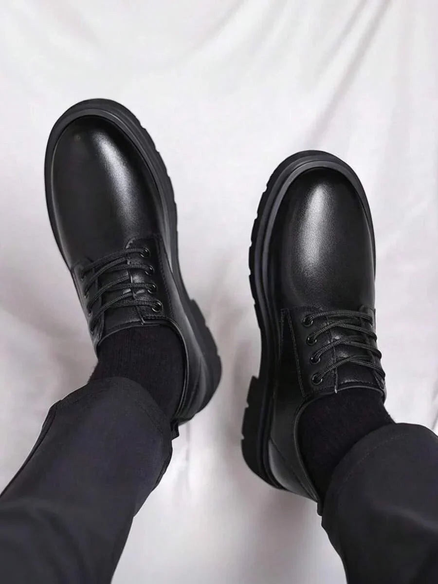 Men's Black Derby Shoes with Chunky Treaded Sole 4