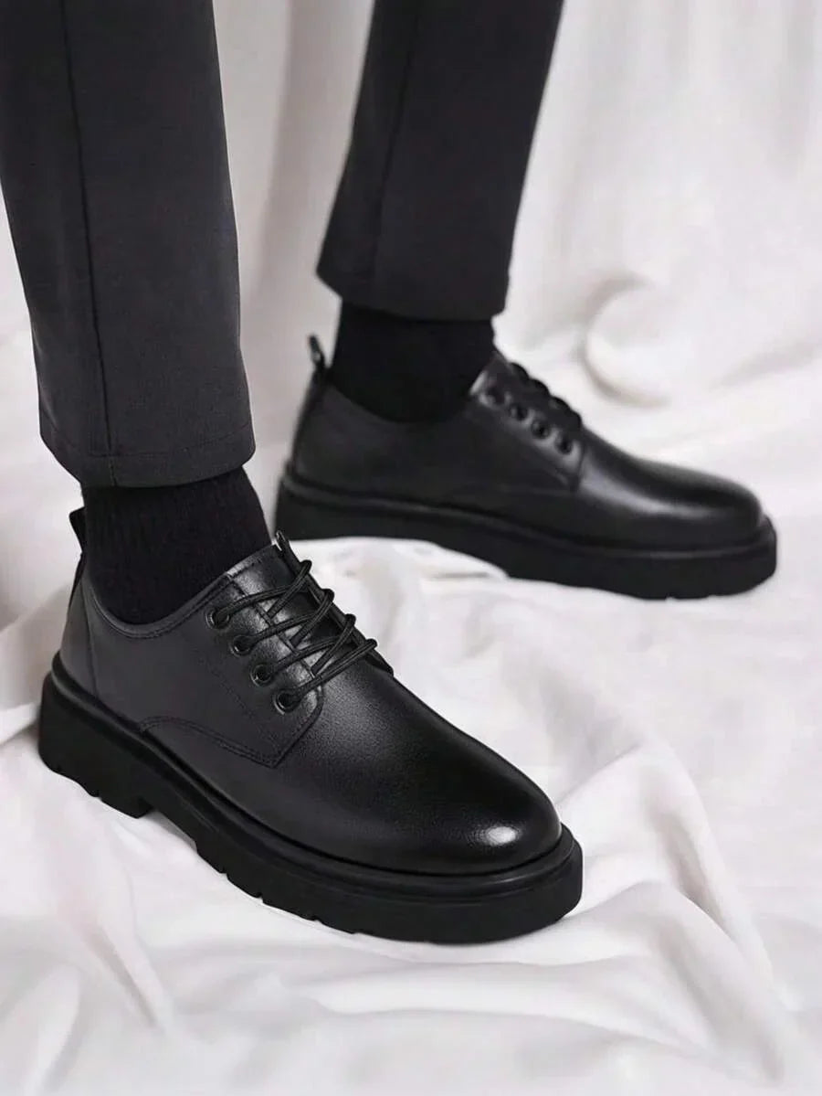 Men's Black Derby Shoes with Chunky Treaded Sole 1