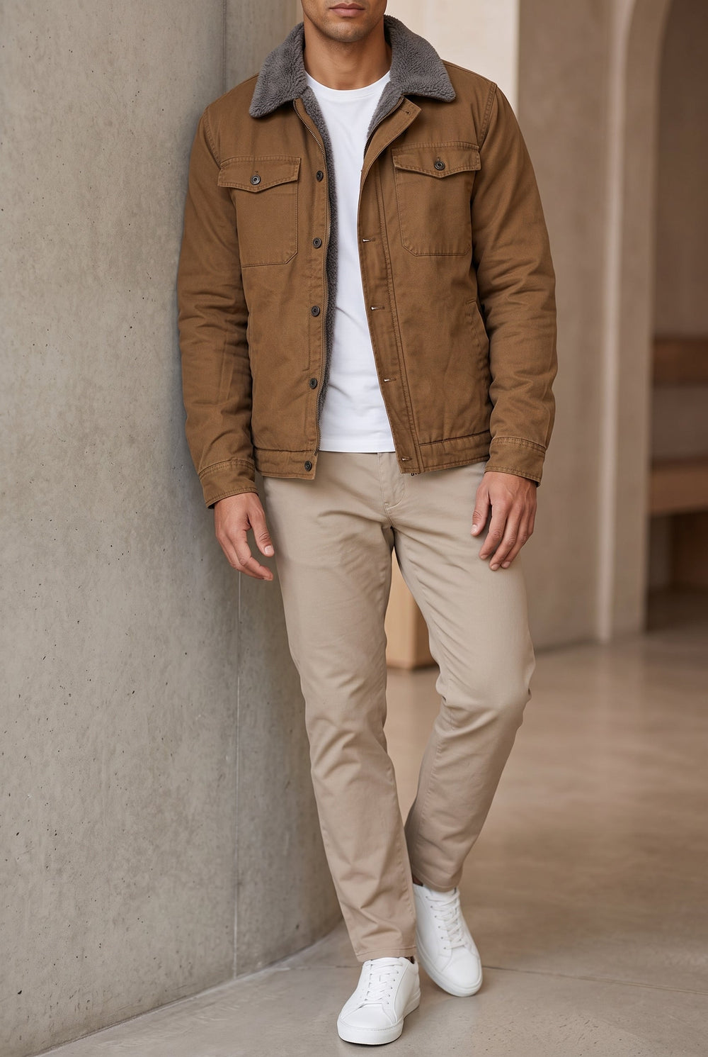 Men's Western Style Suede Jacket with Button Front and Contrast Seams 2