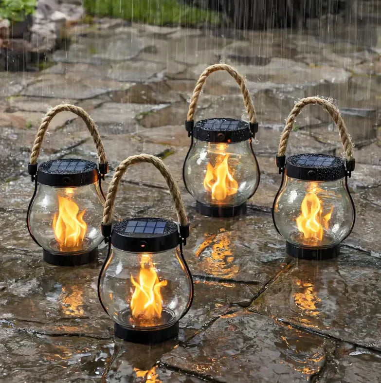 Solar Flame Effect Lantern, Automatic Weatherproof LED Outdoor Light 3