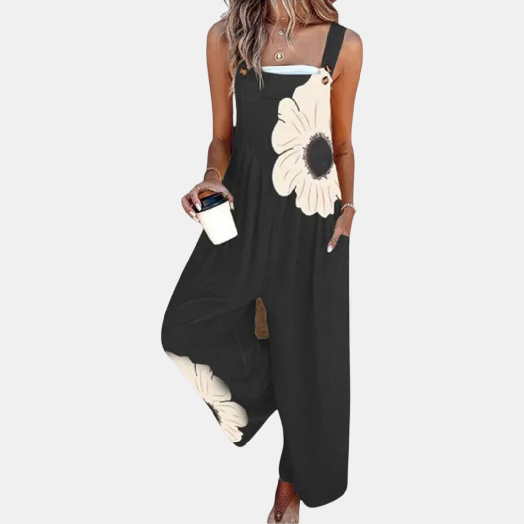 Women's Comfortable Printed Dungarees with Wide Legs 1
