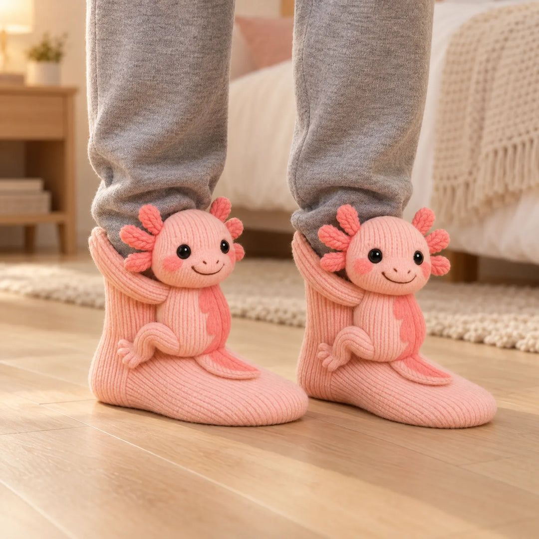 Warm Knit Slipper Socks with 3D Animal Design and Non-Slip Grip 1
