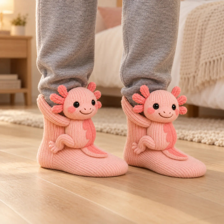 Warm Knit Slipper Socks with 3D Animal Design and Non-Slip Grip 1