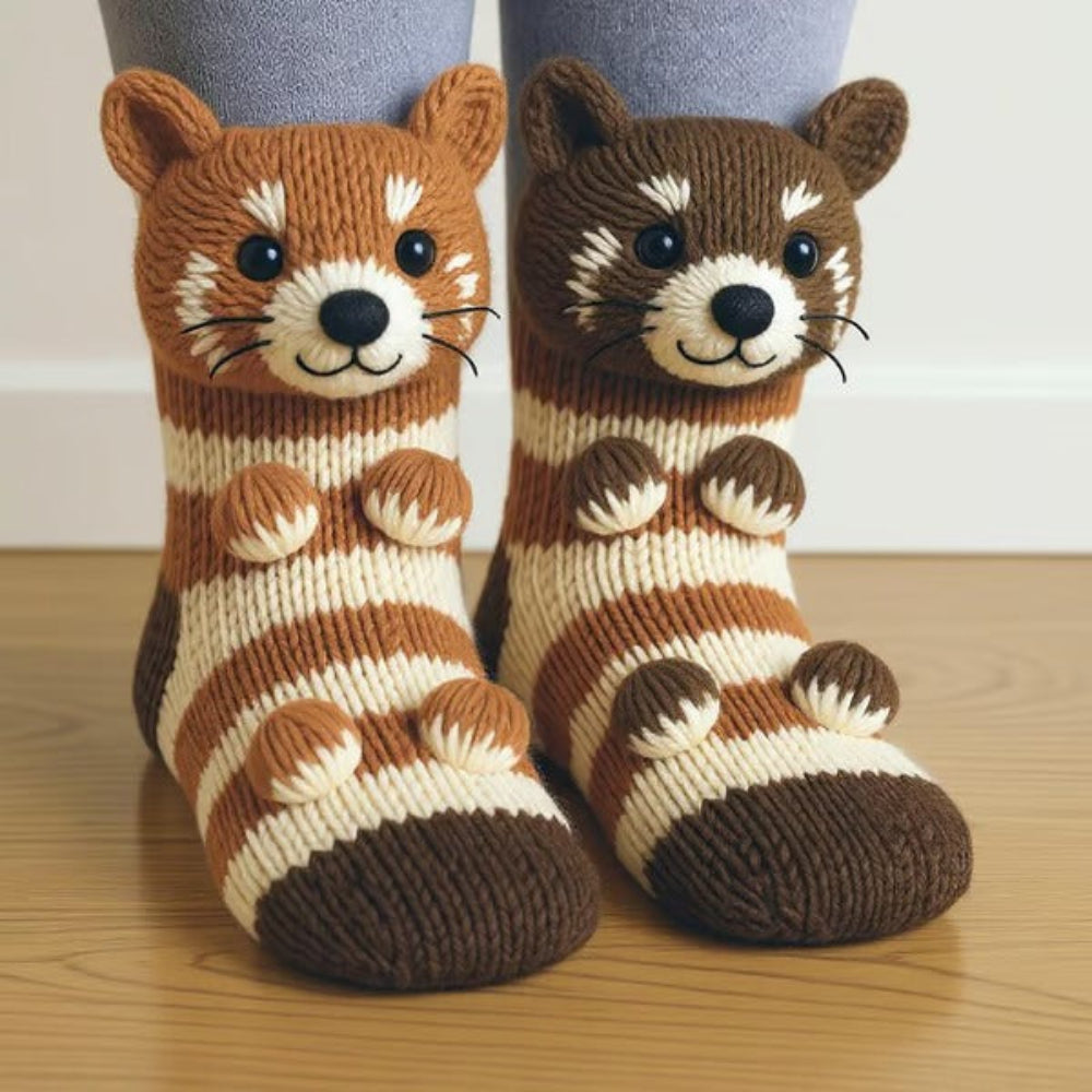 Warm Knit Slipper Socks with 3D Animal Design and Non-Slip Grip 12