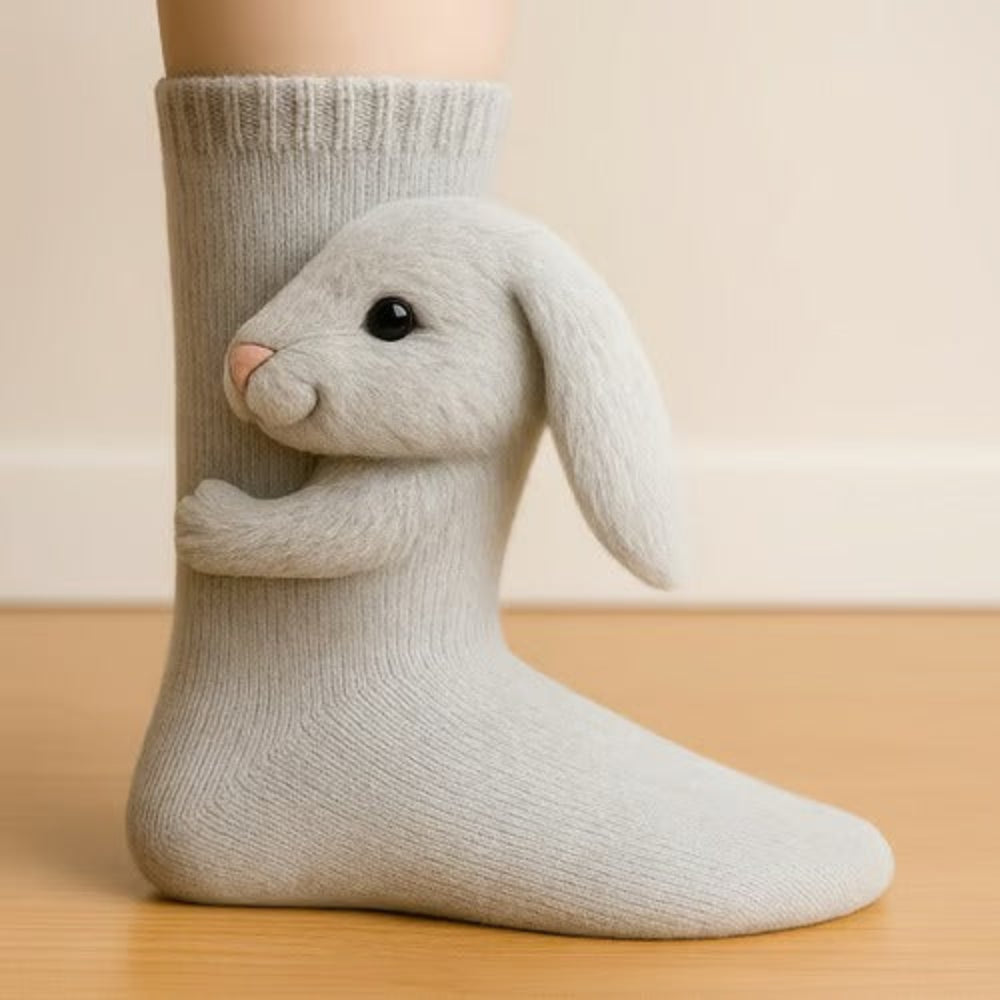 Warm Knit Slipper Socks with 3D Animal Design and Non-Slip Grip 7