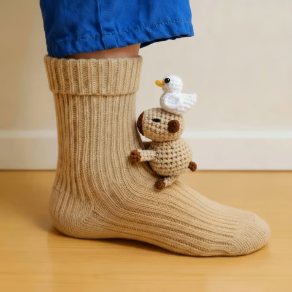 Warm Knit Slipper Socks with 3D Animal Design and Non-Slip Grip 9