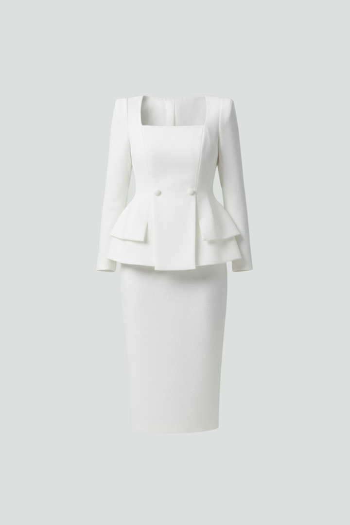 Women's Tailored Peplum Skirt Suit - Structured Two-Piece Set for Work and Formal Events 3