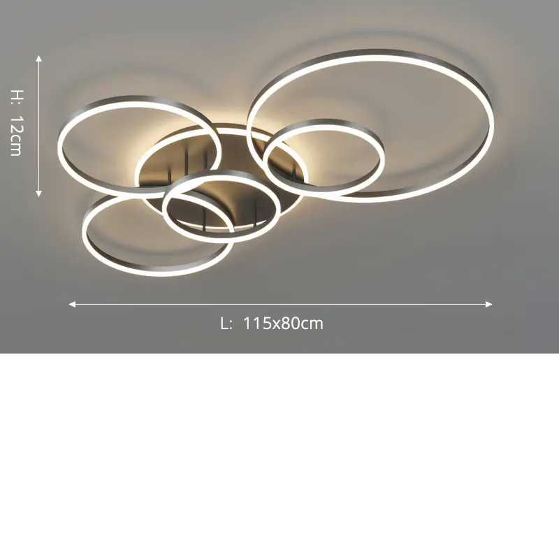Modern Black LED Ceiling Light with 5 or 6 Dimmable Rings and Remote 10