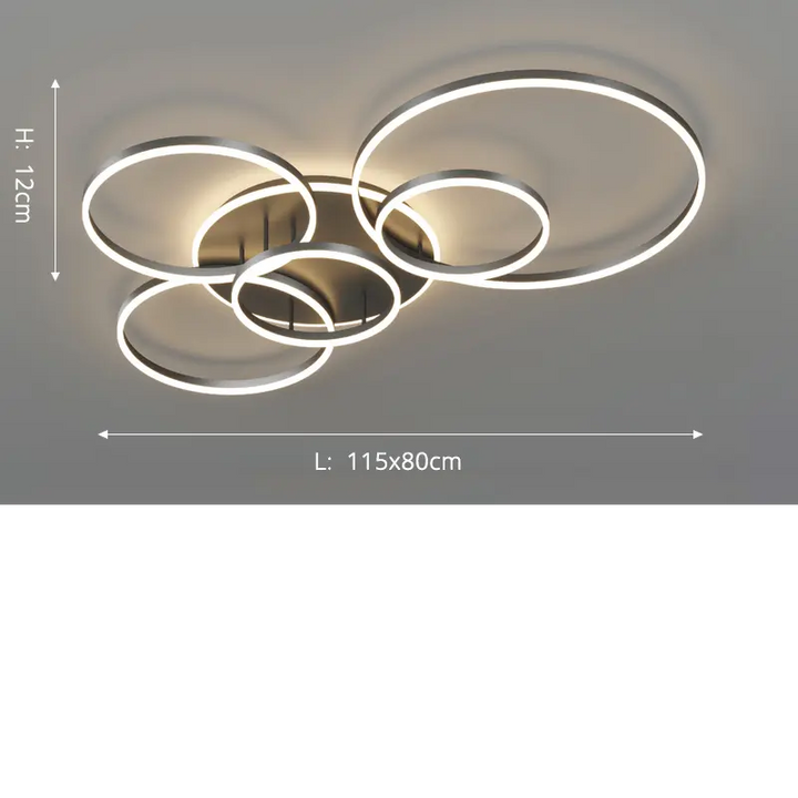 Modern Black LED Ceiling Light with 5 or 6 Dimmable Rings and Remote 10