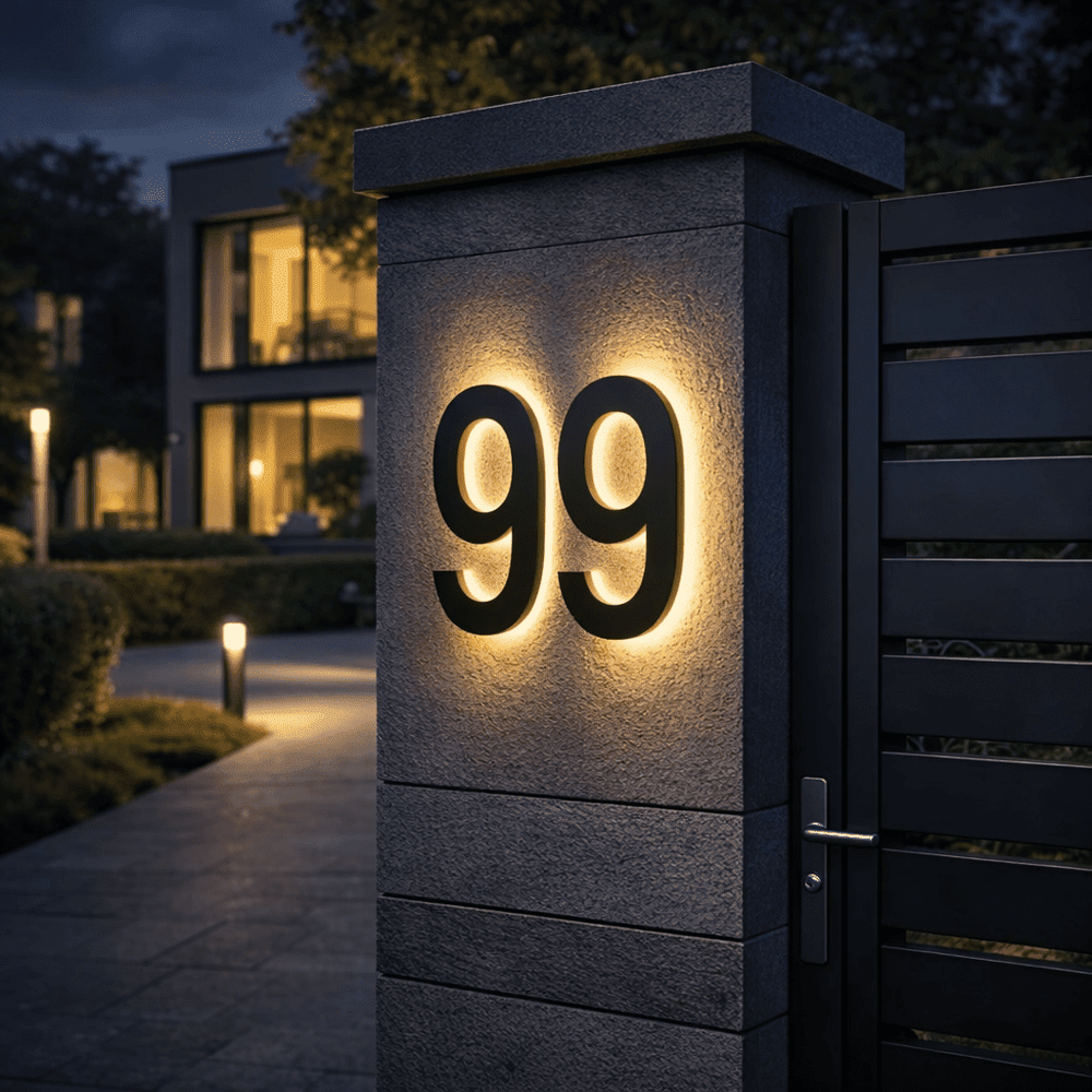 Modern Custom LED House Numbers with Backlit Metal and Acrylic Design 2