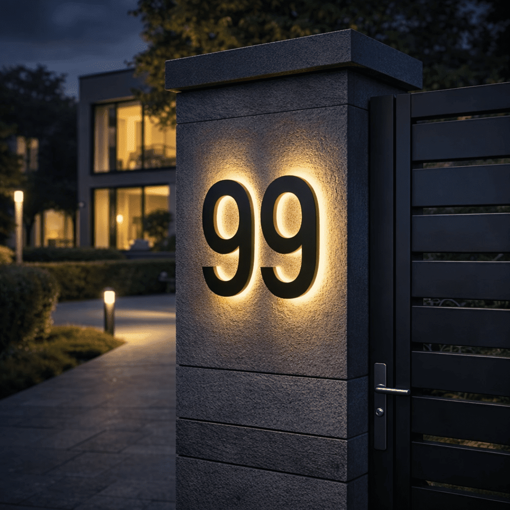 Modern Custom LED House Numbers with Backlit Metal and Acrylic Design 2