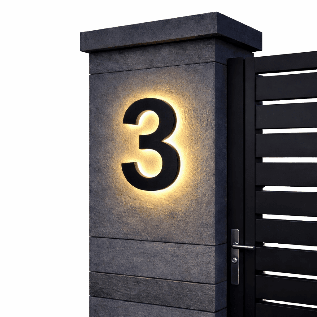 Modern Custom LED House Numbers with Backlit Metal and Acrylic Design 9