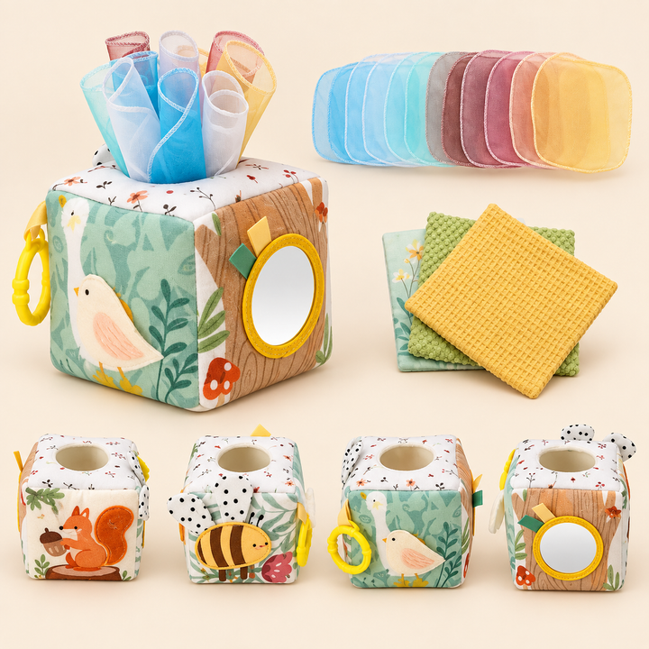 Montessori Sensory Tissue Box, Interactive Baby Toy for Ages 0-2 1