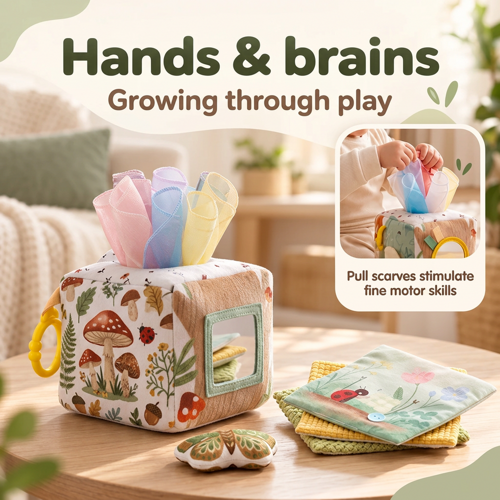 Montessori Sensory Tissue Box, Interactive Baby Toy for Ages 0-2 2