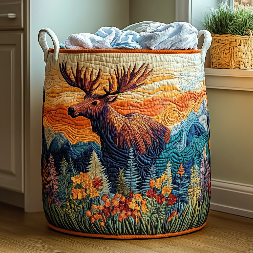 Quilted Fabric Laundry Basket with Forest Prints, Self-Standing, 3 Sizes 6