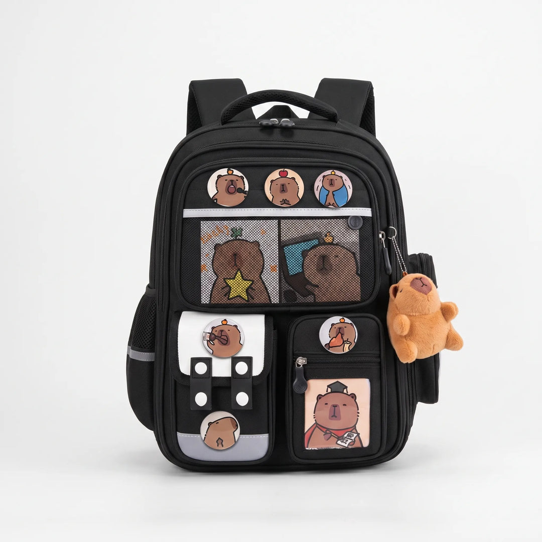 Multi-Pocket Capybara-Themed School Backpack - Viyora