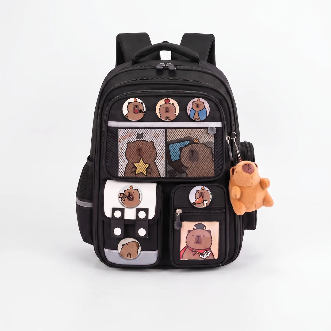 Multi-Pocket Capybara-Themed School Backpack - Viyora