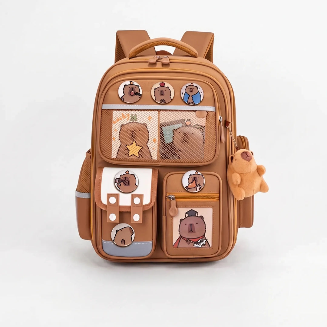 Multi-Pocket Capybara-Themed School Backpack - Viyora