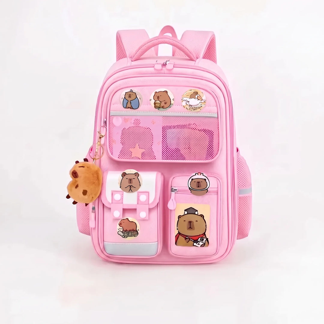 Multi-Pocket Capybara-Themed School Backpack - Viyora