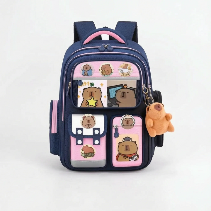 Multi-Pocket Capybara-Themed School Backpack - Viyora