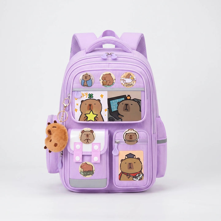 Multi-Pocket Capybara-Themed School Backpack - Viyora