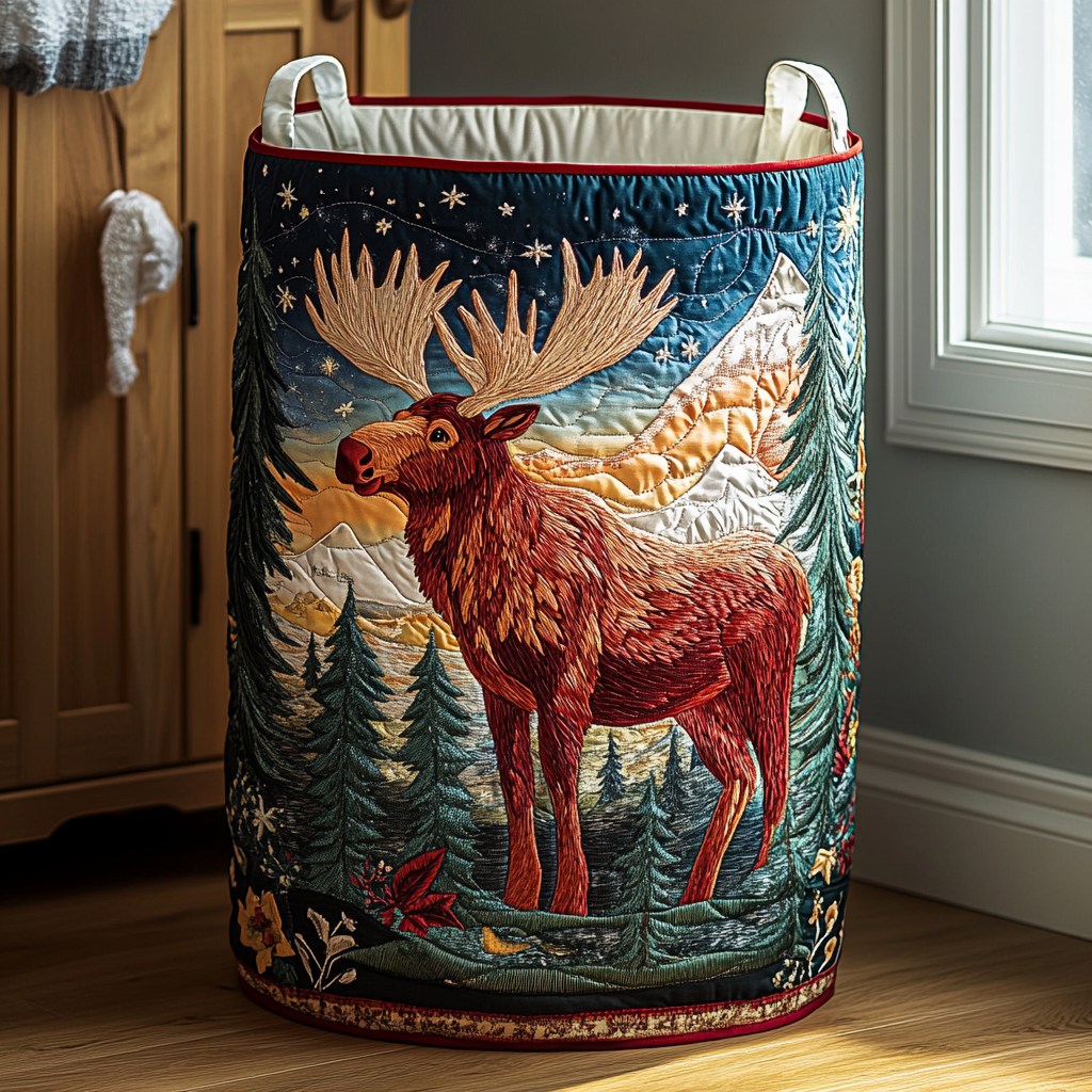 Quilted Fabric Laundry Basket with Forest Prints, Self-Standing, 3 Sizes 9